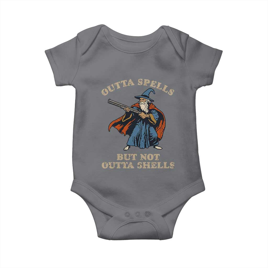 Outta Spells But Not Outta Shells Baby Onesie Funny Wizard Fantasy Meme TS02 Charcoal Print Your Wear