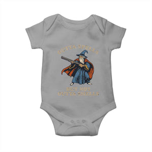 Outta Spells But Not Outta Shells Baby Onesie Funny Wizard Fantasy Meme TS02 Sport Gray Print Your Wear