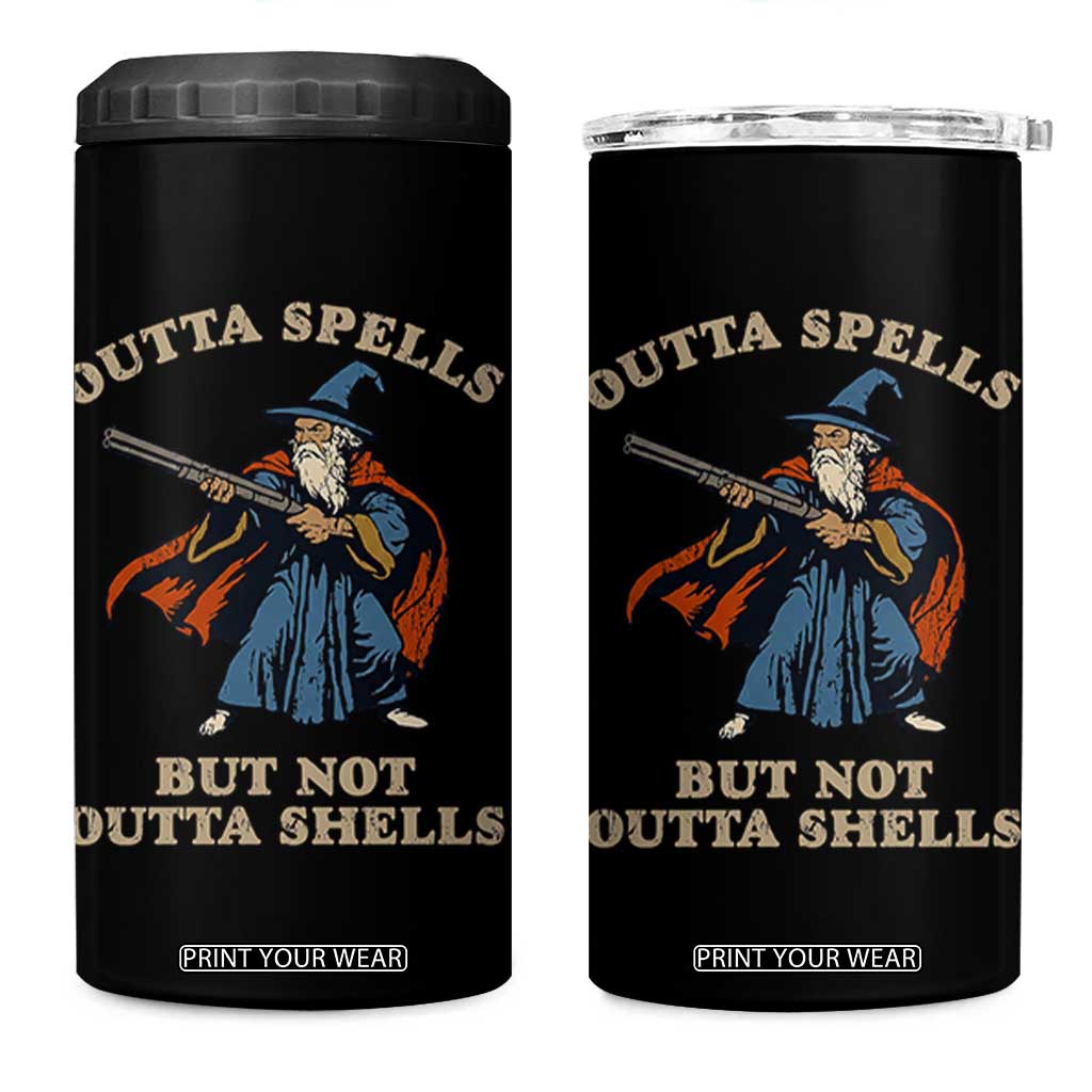 Outta Spells But Not Outta Shells 4 in 1 Can Cooler Tumbler Funny Wizard Fantasy Meme TS02 One Size: 16 oz Black Print Your Wear