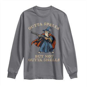 Outta Spells But Not Outta Shells Long Sleeve Shirt Funny Wizard Fantasy Meme TS02 Charcoal Print Your Wear