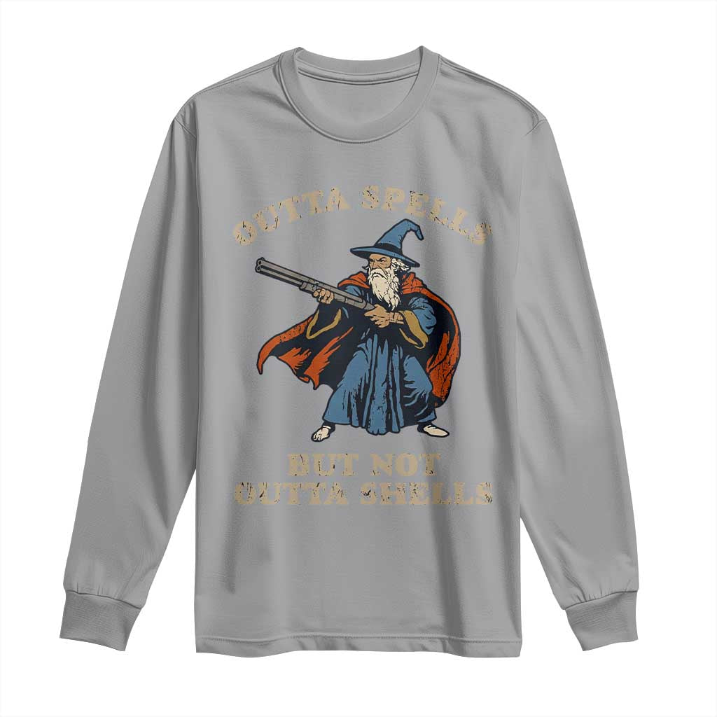Outta Spells But Not Outta Shells Long Sleeve Shirt Funny Wizard Fantasy Meme TS02 Sport Gray Print Your Wear