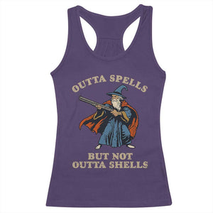 Outta Spells But Not Outta Shells Racerback Tank Top Funny Wizard Fantasy Meme TS02 Purple Print Your Wear