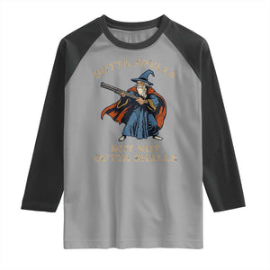 Outta Spells But Not Outta Shells Raglan Shirt Funny Wizard Fantasy Meme TS02 Sport Gray Black Print Your Wear