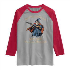 Outta Spells But Not Outta Shells Raglan Shirt Funny Wizard Fantasy Meme TS02 Sport Gray Red Print Your Wear