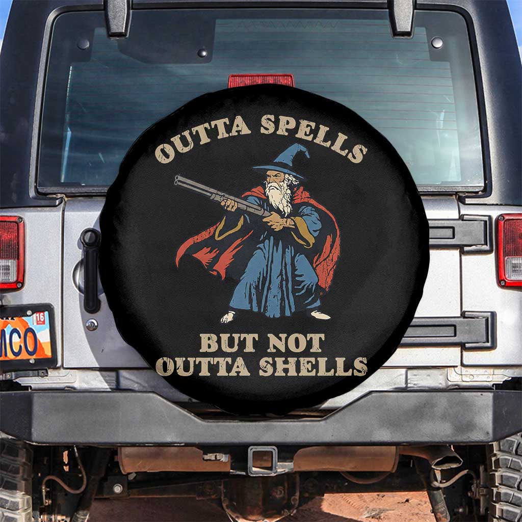 Outta Spells But Not Outta Shells Spare Tire Cover Funny Wizard Fantasy Meme TS02 No hole Black Print Your Wear