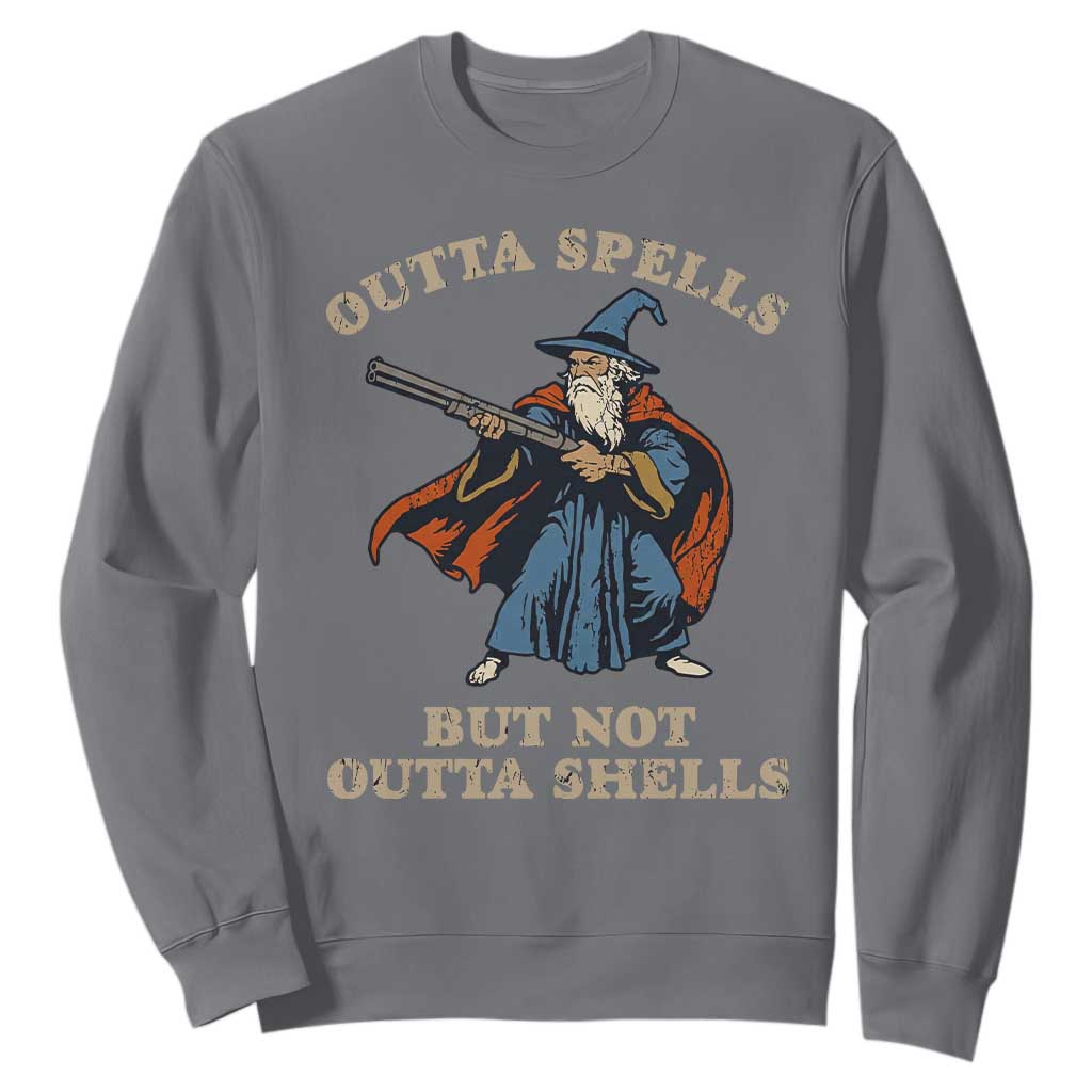 Outta Spells But Not Outta Shells Sweatshirt Funny Wizard Fantasy Meme TS02 Charcoal Print Your Wear