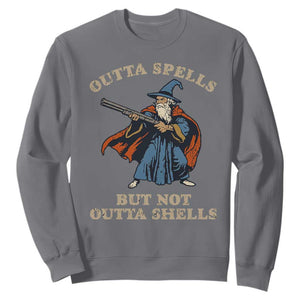 Outta Spells But Not Outta Shells Sweatshirt Funny Wizard Fantasy Meme TS02 Charcoal Print Your Wear