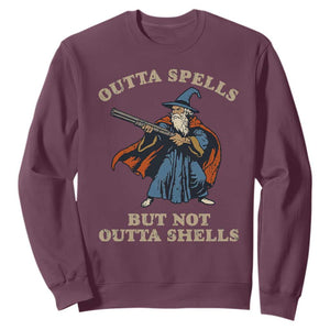 Outta Spells But Not Outta Shells Sweatshirt Funny Wizard Fantasy Meme TS02 Maroon Print Your Wear