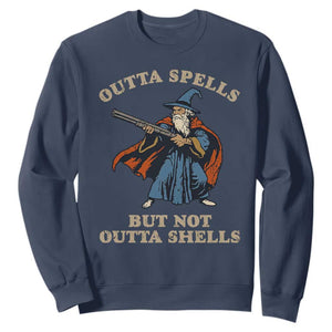 Outta Spells But Not Outta Shells Sweatshirt Funny Wizard Fantasy Meme TS02 Navy Print Your Wear