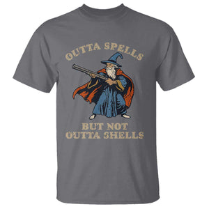 Outta Spells But Not Outta Shells T Shirt Funny Wizard Fantasy Meme TS02 Charcoal Print Your Wear
