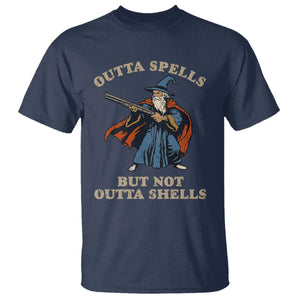 Outta Spells But Not Outta Shells T Shirt Funny Wizard Fantasy Meme TS02 Navy Print Your Wear