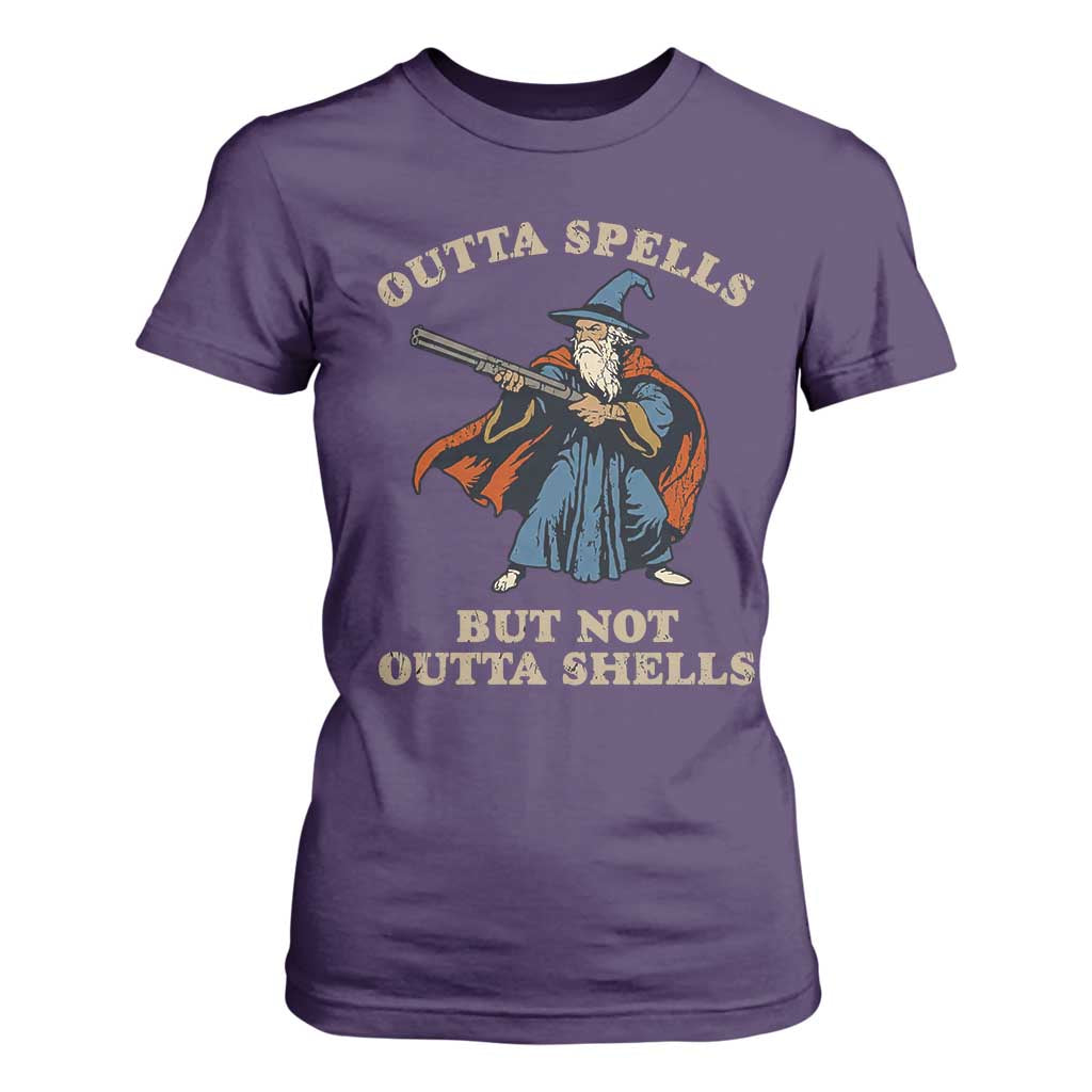 Outta Spells But Not Outta Shells T Shirt For Women Funny Wizard Fantasy Meme TS02 Purple Print Your Wear