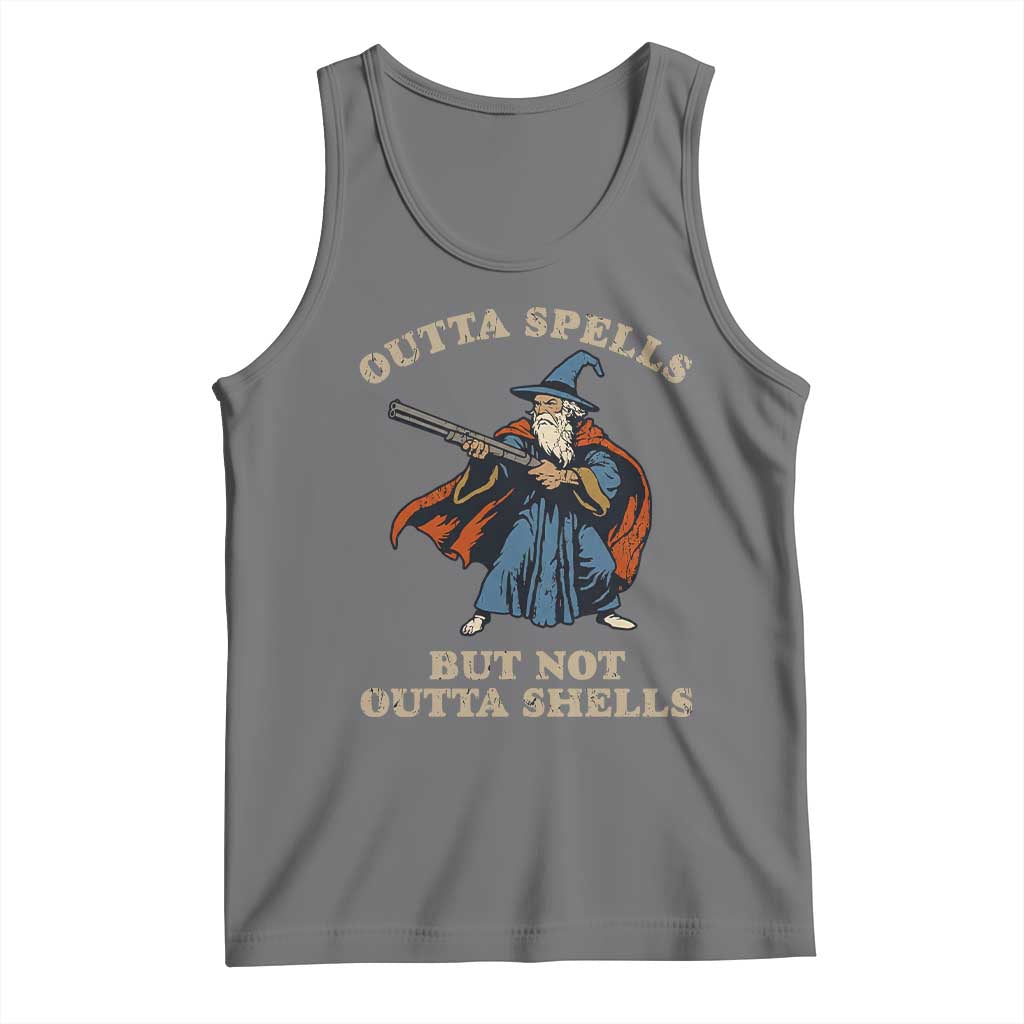 Outta Spells But Not Outta Shells Tank Top Funny Wizard Fantasy Meme TS02 Black Heather Print Your Wear