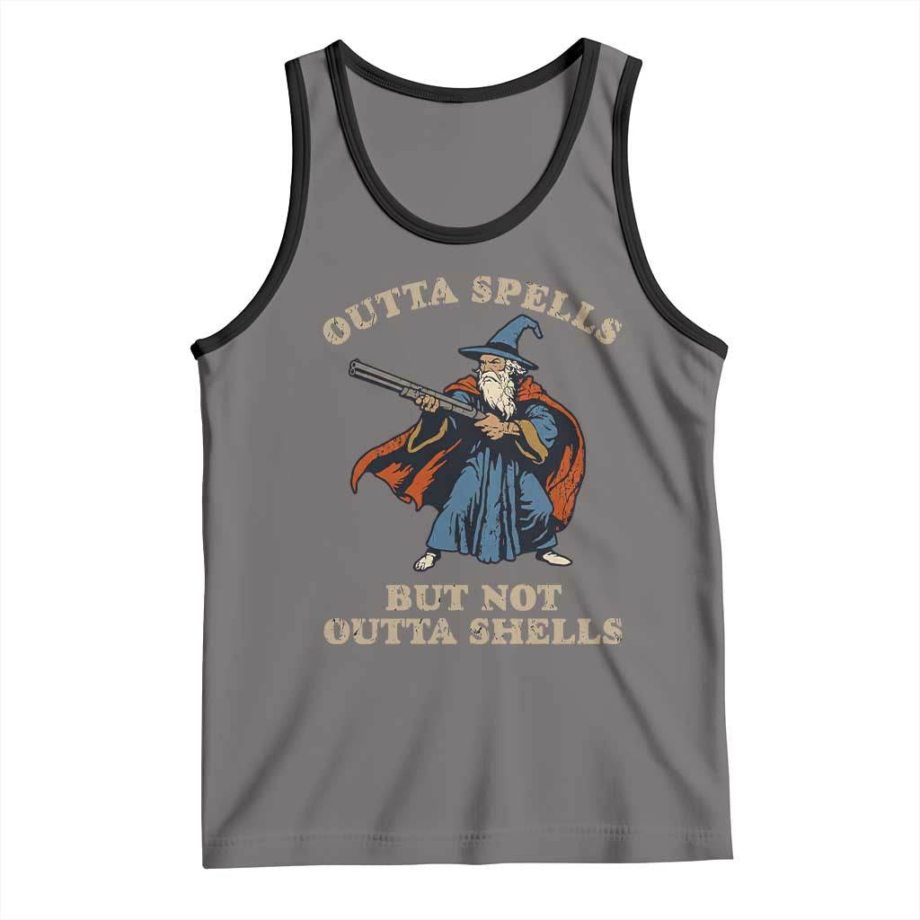 Outta Spells But Not Outta Shells Tank Top Funny Wizard Fantasy Meme TS02 Deep Heather Black Print Your Wear