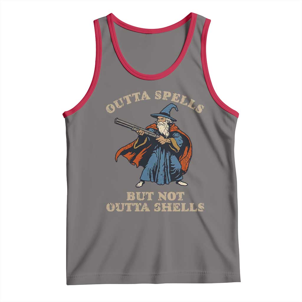 Outta Spells But Not Outta Shells Tank Top Funny Wizard Fantasy Meme TS02 Deep Heather Red Print Your Wear
