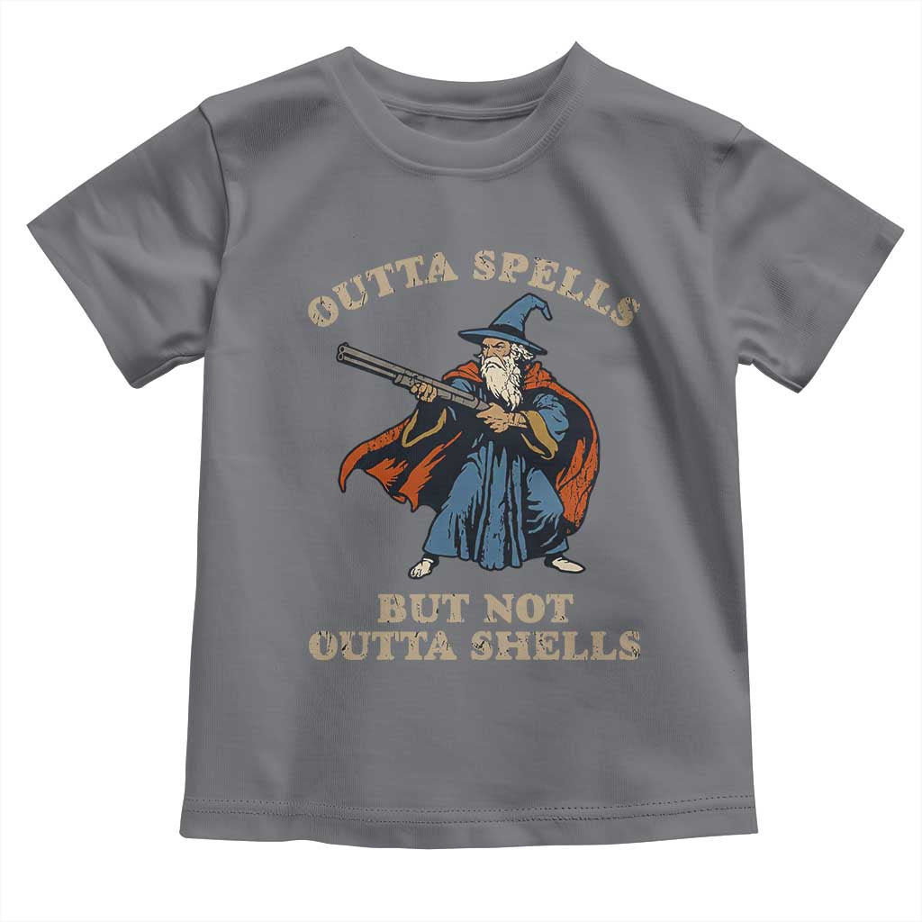 Outta Spells But Not Outta Shells Toddler T Shirt Funny Wizard Fantasy Meme TS02 Charcoal Print Your Wear