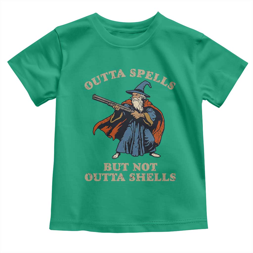 Outta Spells But Not Outta Shells Toddler T Shirt Funny Wizard Fantasy Meme TS02 Irish Green Print Your Wear