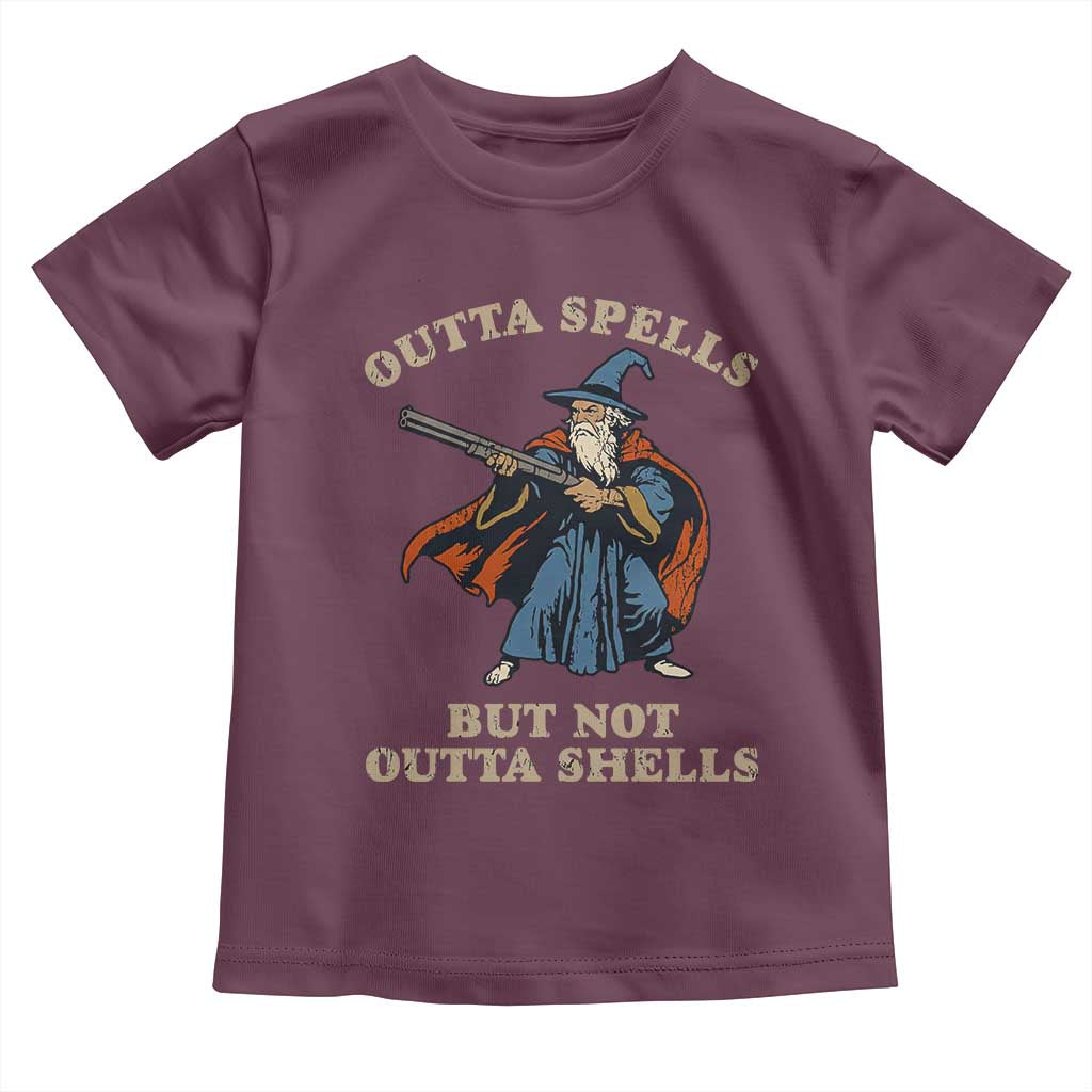 Outta Spells But Not Outta Shells Toddler T Shirt Funny Wizard Fantasy Meme TS02 Maroon Print Your Wear