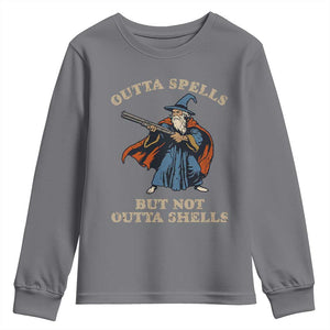 Outta Spells But Not Outta Shells Youth Sweatshirt Funny Wizard Fantasy Meme TS02 Charcoal Print Your Wear