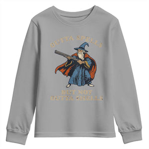 Outta Spells But Not Outta Shells Youth Sweatshirt Funny Wizard Fantasy Meme TS02 Sport Gray Print Your Wear