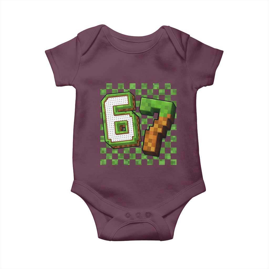 Funny 67 Pixel Style Graphic Baby Onesie Viral Six Seven Meme Gamer TS02 Maroon Print Your Wear