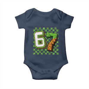 Funny 67 Pixel Style Graphic Baby Onesie Viral Six Seven Meme Gamer TS02 Navy Print Your Wear