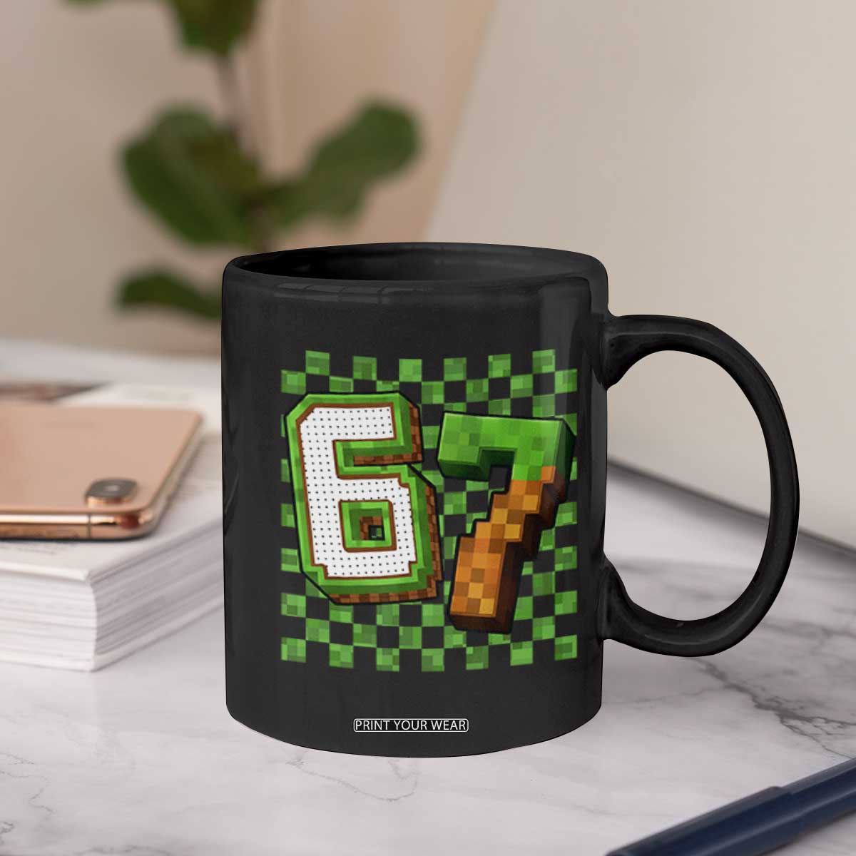Funny 67 Pixel Style Graphic Coffee Mug Viral Six Seven Meme Gamer TS02 Print Your Wear