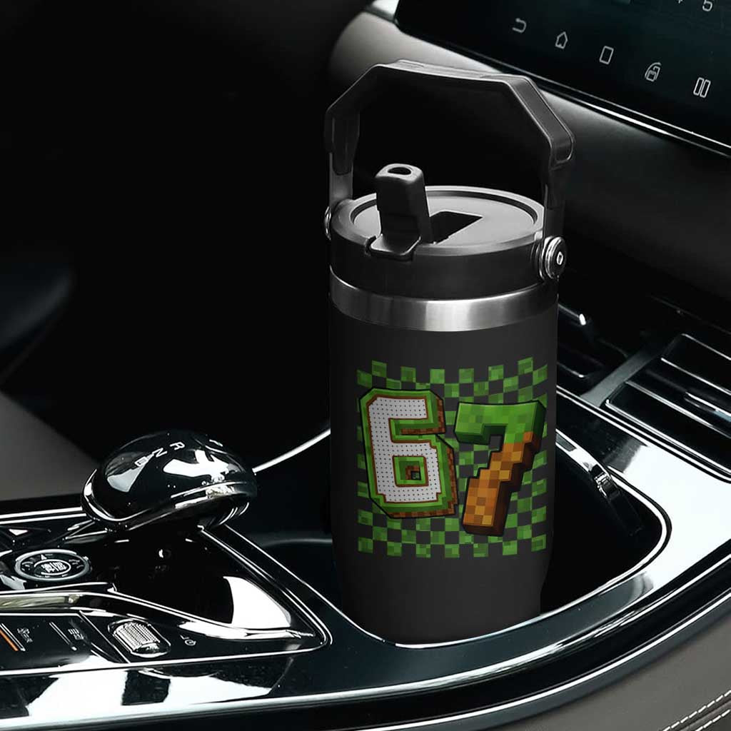 Funny 67 Pixel Style Graphic Flip Straw Tumbler Viral Six Seven Meme Gamer TS02 Print Your Wear