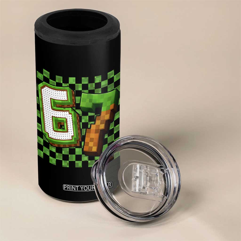 Funny 67 Pixel Style Graphic 4 in 1 Can Cooler Tumbler Viral Six Seven Meme Gamer TS02 Print Your Wear