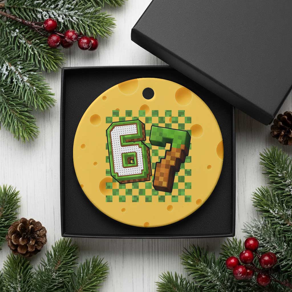 Funny 67 Pixel Style Graphic Ceramic Ornament Viral Six Seven Meme Gamer TS02 1pc Yellow Cheese Print Your Wear