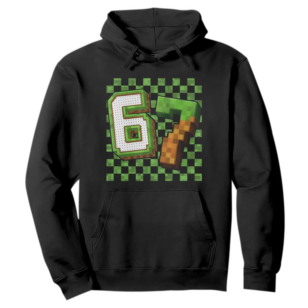 Funny 67 Pixel Style Graphic Hoodie Viral Six Seven Meme Gamer TS02 Black Print Your Wear