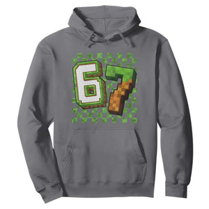 Funny 67 Pixel Style Graphic Hoodie Viral Six Seven Meme Gamer TS02 Charcoal Print Your Wear