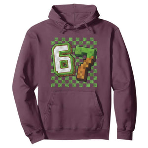 Funny 67 Pixel Style Graphic Hoodie Viral Six Seven Meme Gamer TS02 Maroon Print Your Wear
