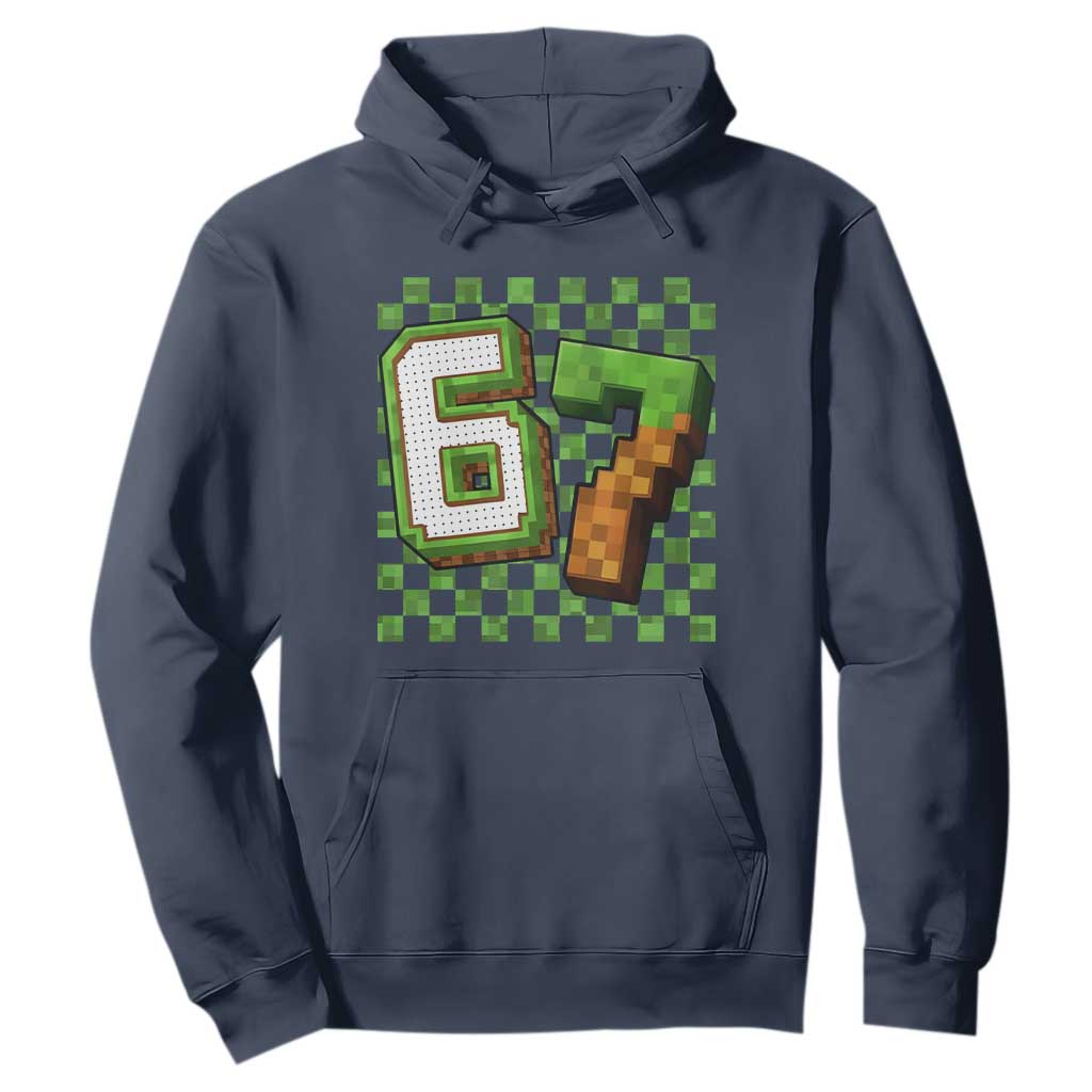 Funny 67 Pixel Style Graphic Hoodie Viral Six Seven Meme Gamer TS02 Navy Print Your Wear