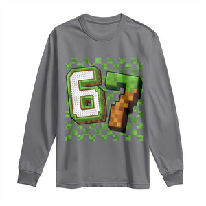 Funny 67 Pixel Style Graphic Long Sleeve Shirt Viral Six Seven Meme Gamer TS02 Charcoal Print Your Wear