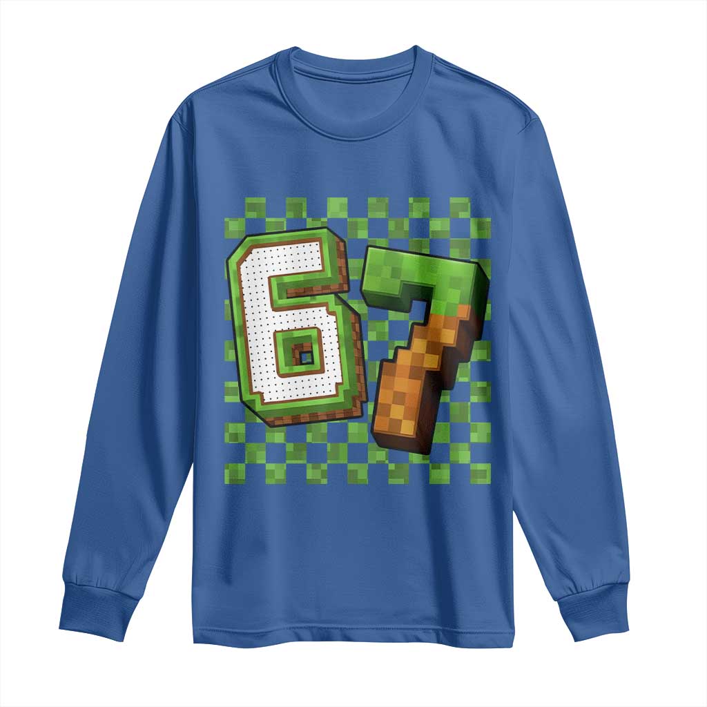 Funny 67 Pixel Style Graphic Long Sleeve Shirt Viral Six Seven Meme Gamer TS02 Royal Blue Print Your Wear