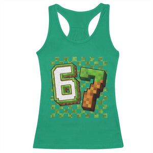 Funny 67 Pixel Style Graphic Racerback Tank Top Viral Six Seven Meme Gamer TS02 Irish Green Print Your Wear