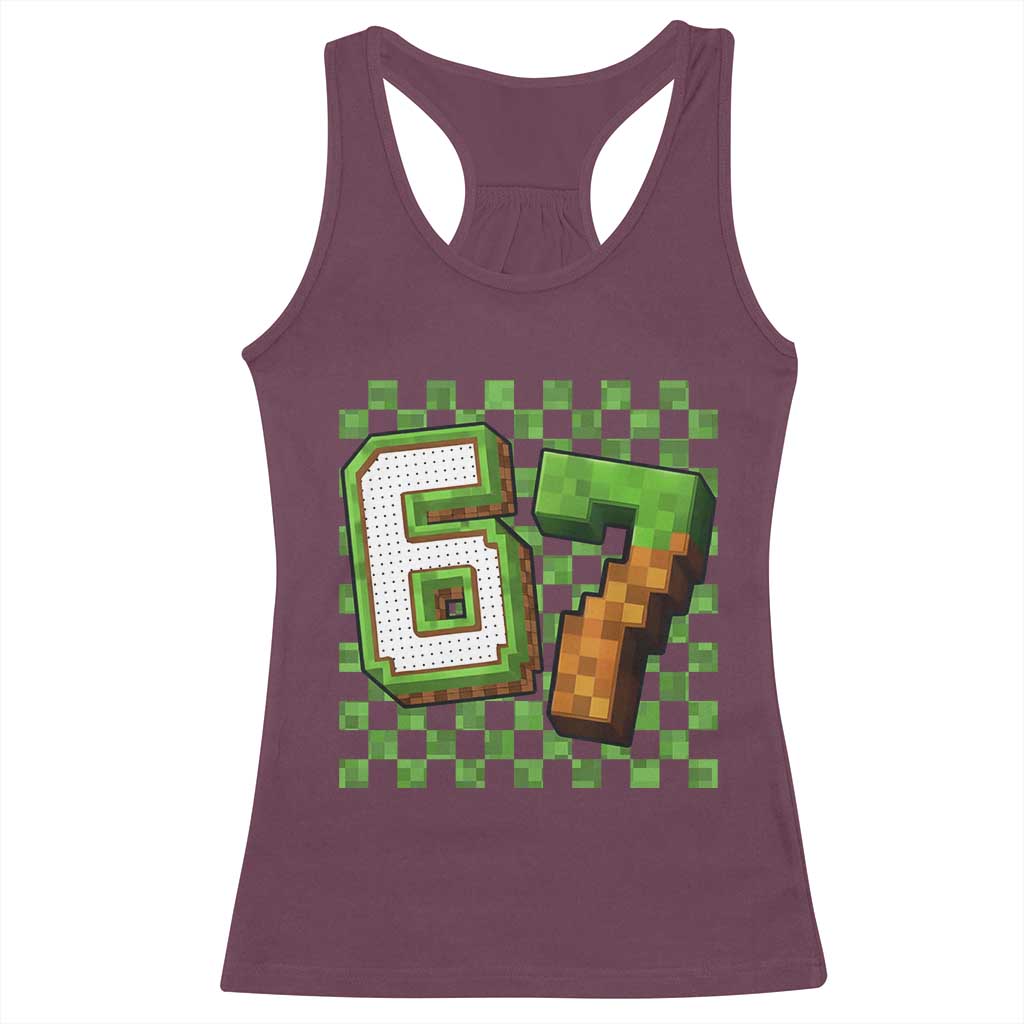 Funny 67 Pixel Style Graphic Racerback Tank Top Viral Six Seven Meme Gamer TS02 Maroon Print Your Wear