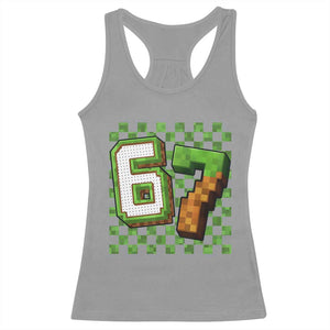 Funny 67 Pixel Style Graphic Racerback Tank Top Viral Six Seven Meme Gamer TS02 Sport Gray Print Your Wear