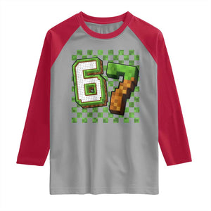 Funny 67 Pixel Style Graphic Raglan Shirt Viral Six Seven Meme Gamer TS02 Sport Gray Red Print Your Wear