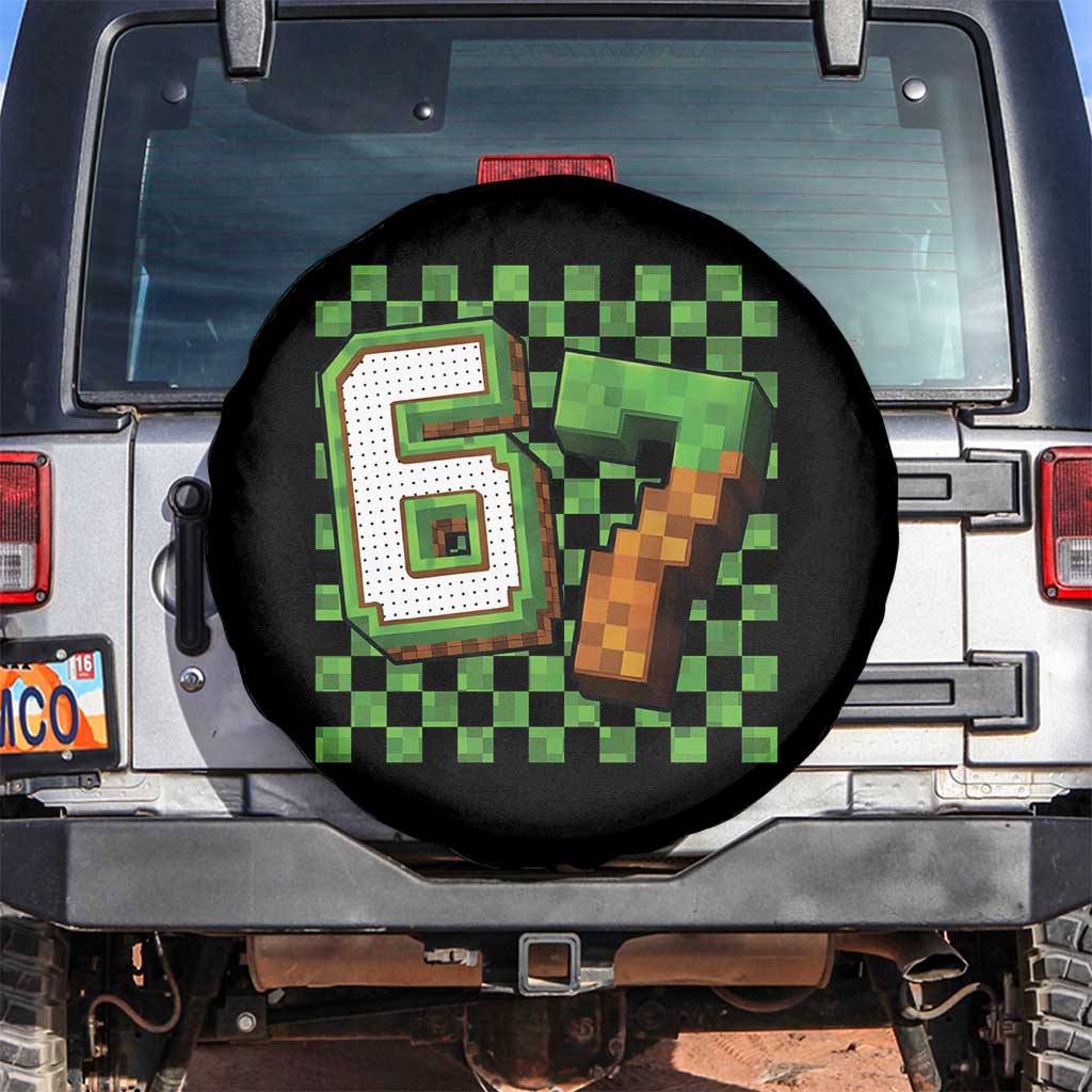 Funny 67 Pixel Style Graphic Spare Tire Cover Viral Six Seven Meme Gamer TS02 No hole Black Print Your Wear