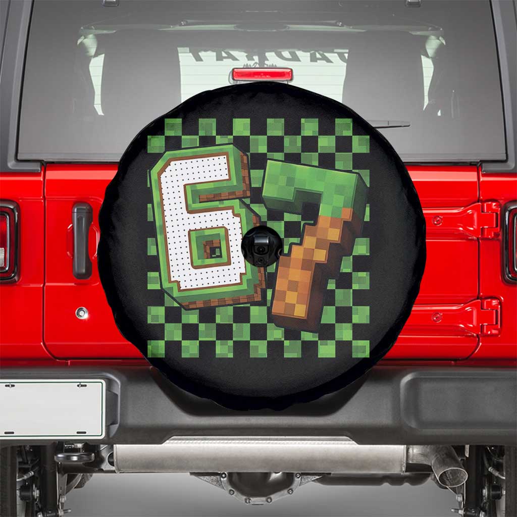 Funny 67 Pixel Style Graphic Spare Tire Cover Viral Six Seven Meme Gamer TS02 Black Print Your Wear