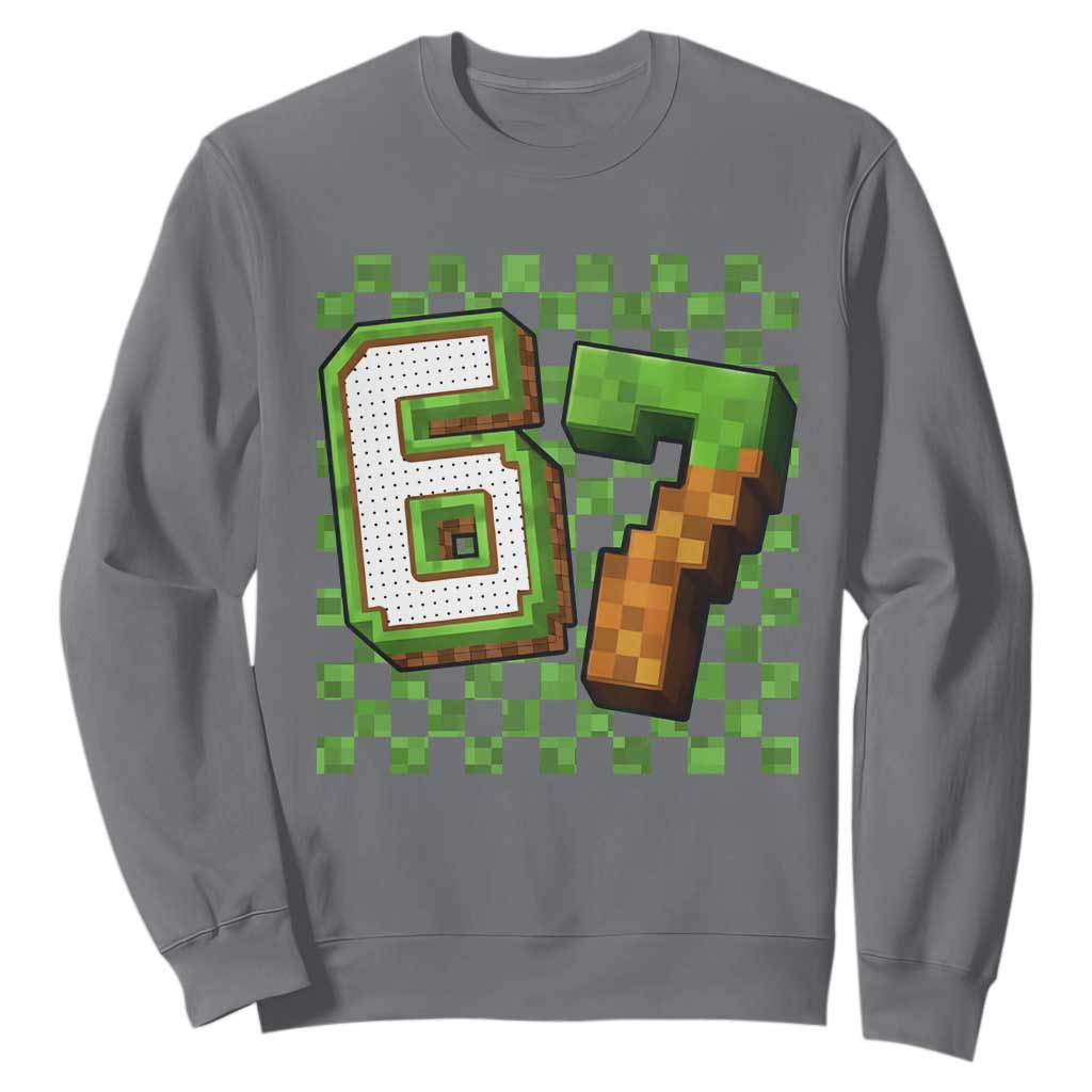 Funny 67 Pixel Style Graphic Sweatshirt Viral Six Seven Meme Gamer TS02 Charcoal Print Your Wear