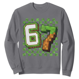 Funny 67 Pixel Style Graphic Sweatshirt Viral Six Seven Meme Gamer TS02 Charcoal Print Your Wear