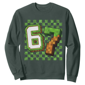 Funny 67 Pixel Style Graphic Sweatshirt Viral Six Seven Meme Gamer TS02 Dark Forest Green Print Your Wear