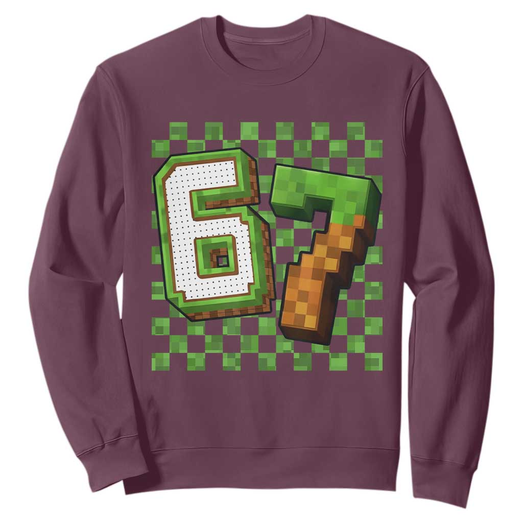 Funny 67 Pixel Style Graphic Sweatshirt Viral Six Seven Meme Gamer TS02 Maroon Print Your Wear