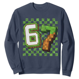 Funny 67 Pixel Style Graphic Sweatshirt Viral Six Seven Meme Gamer TS02 Navy Print Your Wear