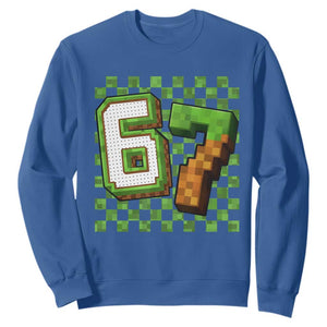 Funny 67 Pixel Style Graphic Sweatshirt Viral Six Seven Meme Gamer TS02 Royal Blue Print Your Wear