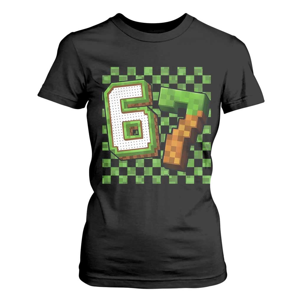 Funny 67 Pixel Style Graphic T Shirt For Women Viral Six Seven Meme Gamer TS02 Black Print Your Wear