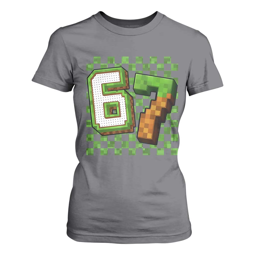 Funny 67 Pixel Style Graphic T Shirt For Women Viral Six Seven Meme Gamer TS02 Charcoal Print Your Wear